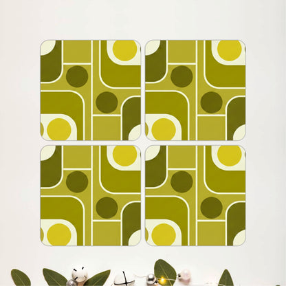 Retro Geometric Wooden Coasters Set of 4