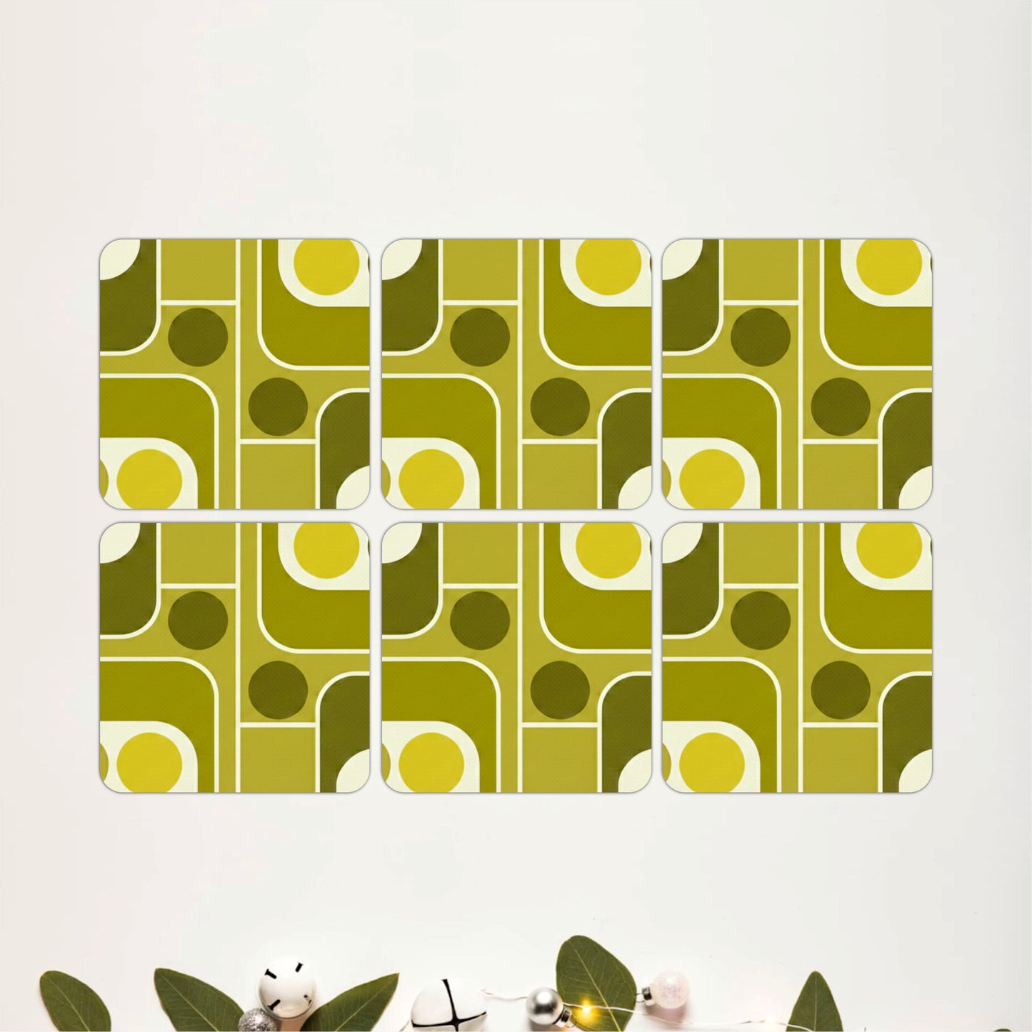 Retro Geometric Pattern Wooden Coasters Set of 6