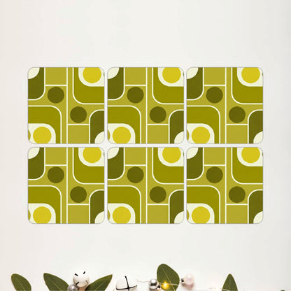Retro Geometric Pattern Wooden Coasters Set of 6