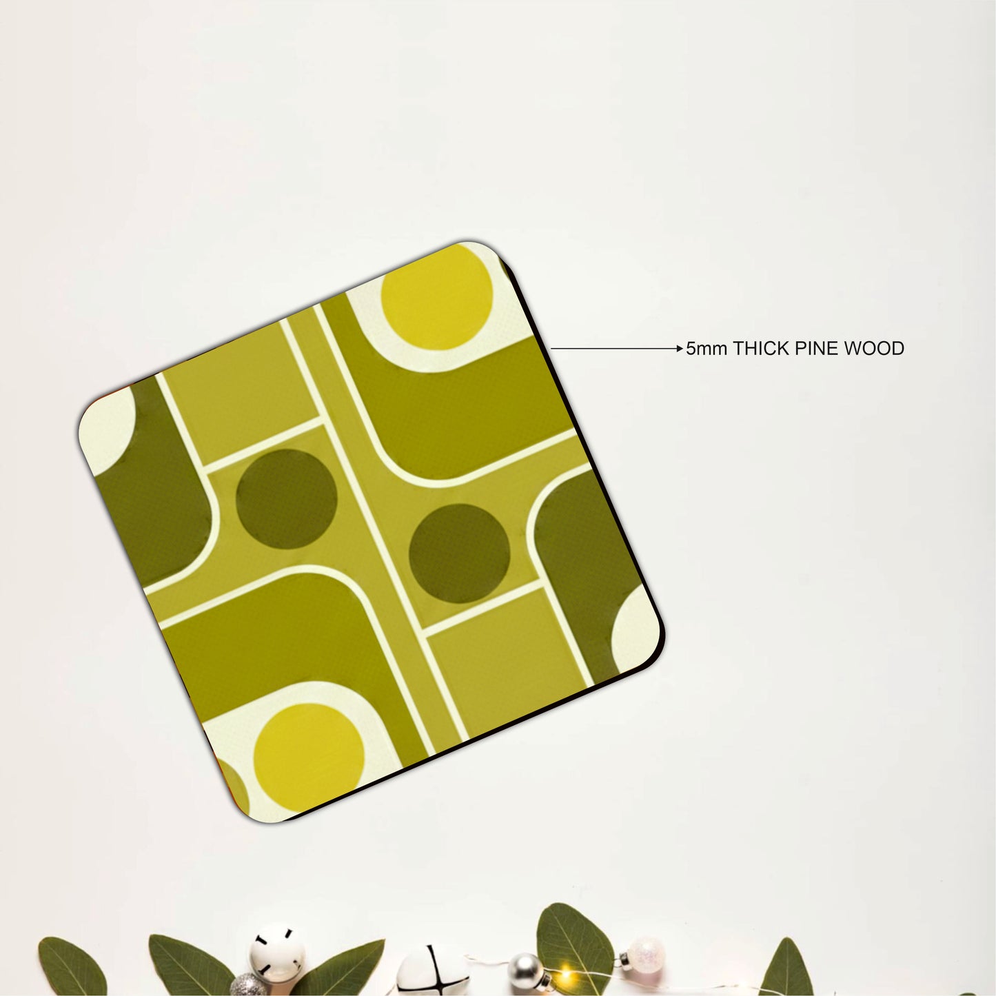 Retro Geometric Pattern Wooden Coasters Set of 6