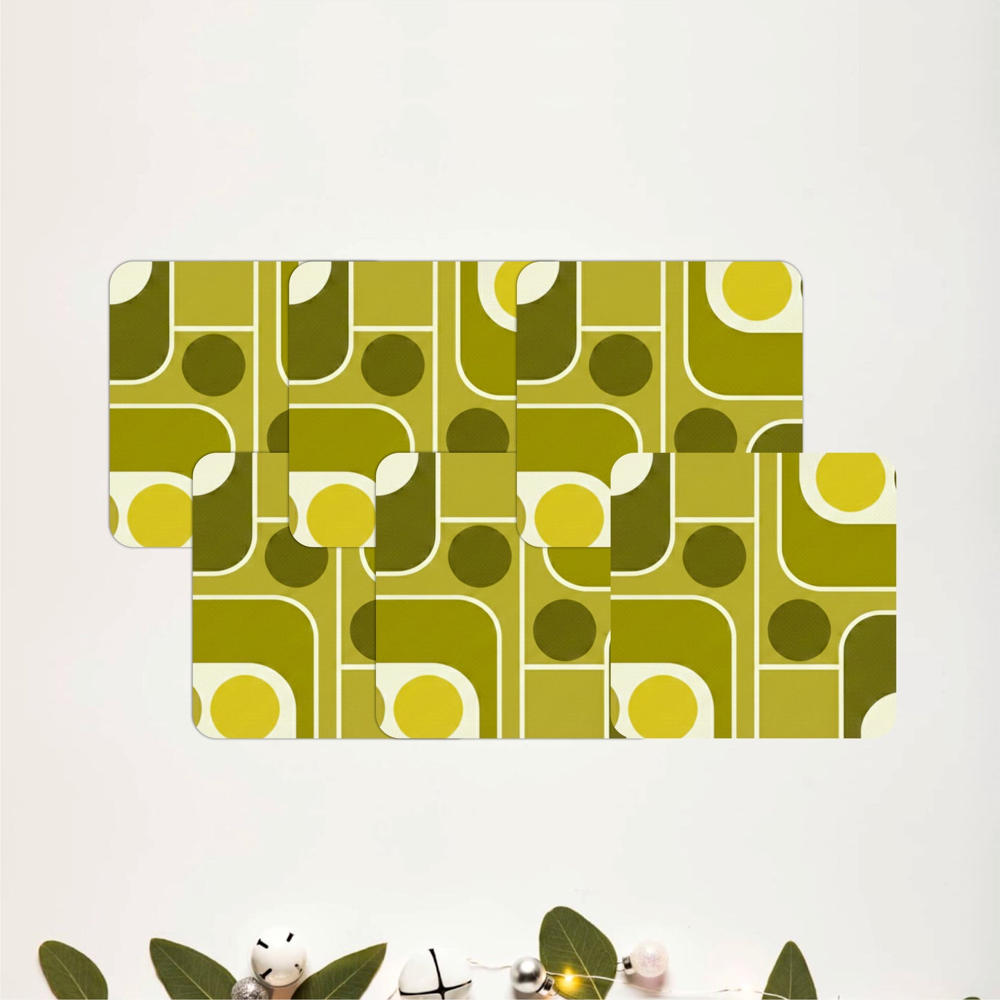 Retro Geometric Pattern Wooden Coasters Set of 6