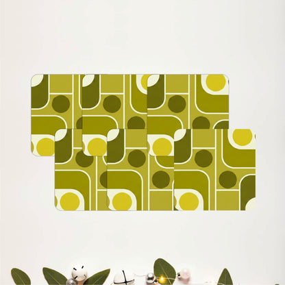 Retro Geometric Pattern Wooden Coasters Set of 6