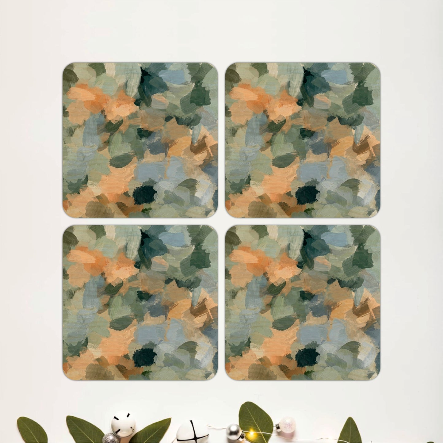 Soft Sage Abstract Wooden Coasters Set of 4