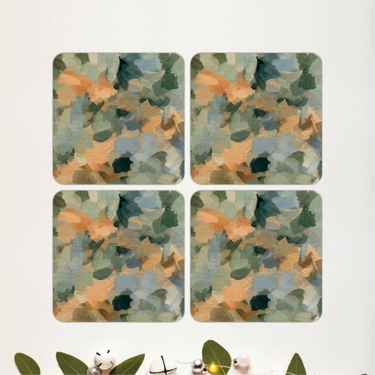 Soft Sage Abstract Wooden Coasters Set of 4