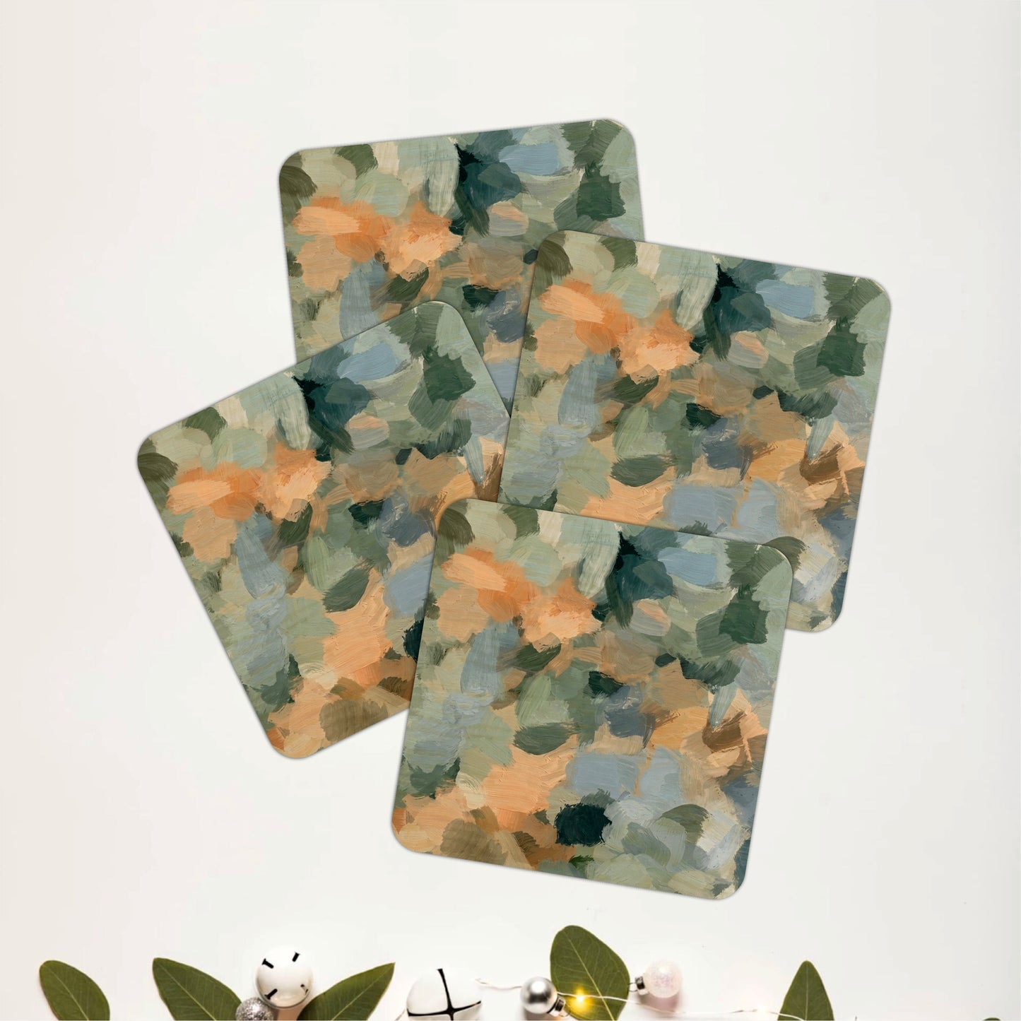 Soft Sage Abstract Wooden Coasters Set of 4