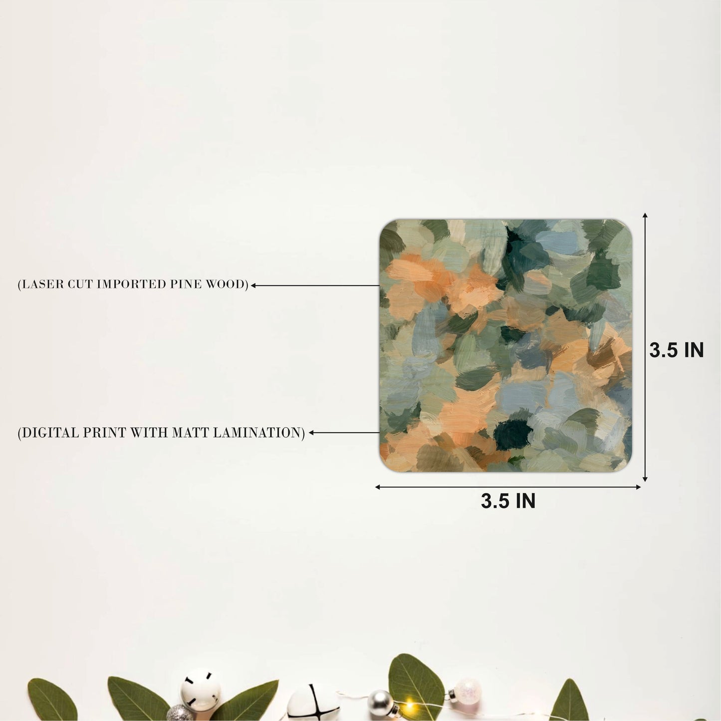 Soft Sage Abstract Wooden Coasters Set of 4