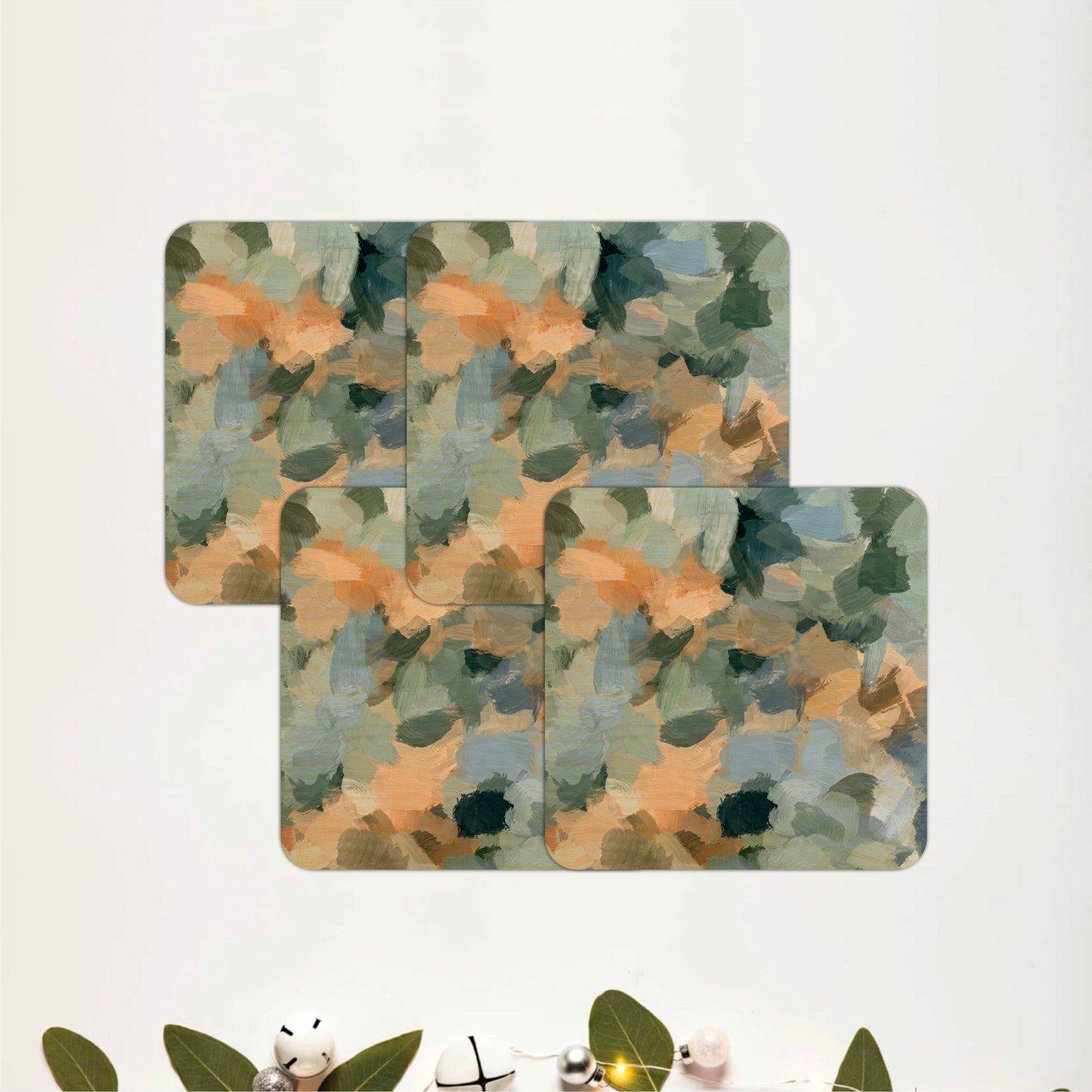 Soft Sage Abstract Wooden Coasters Set of 4