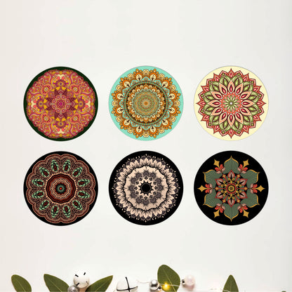 Round Mandala Wooden Coasters Set of 6