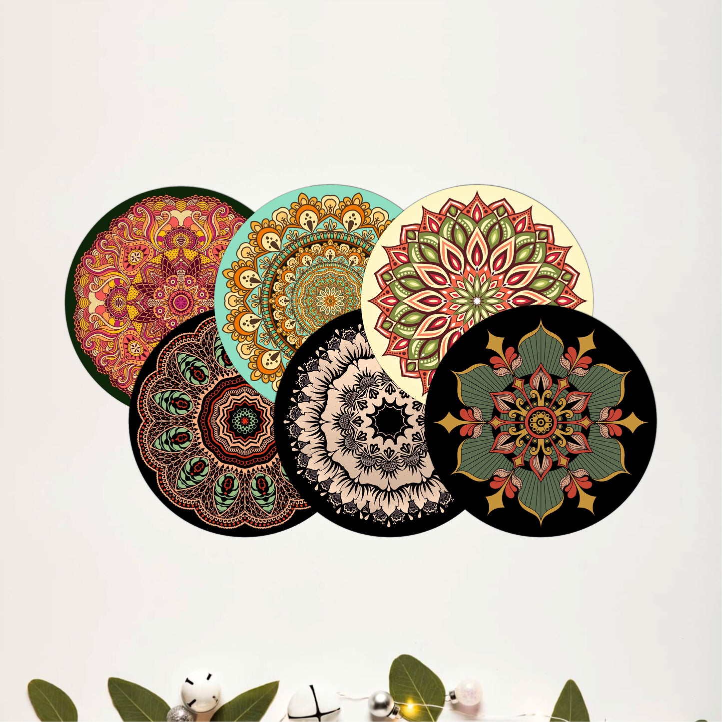 Round Mandala Wooden Coasters Set of 6