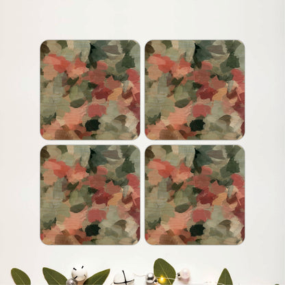 Earth Tone Floral Wooden Coasters Set of 4