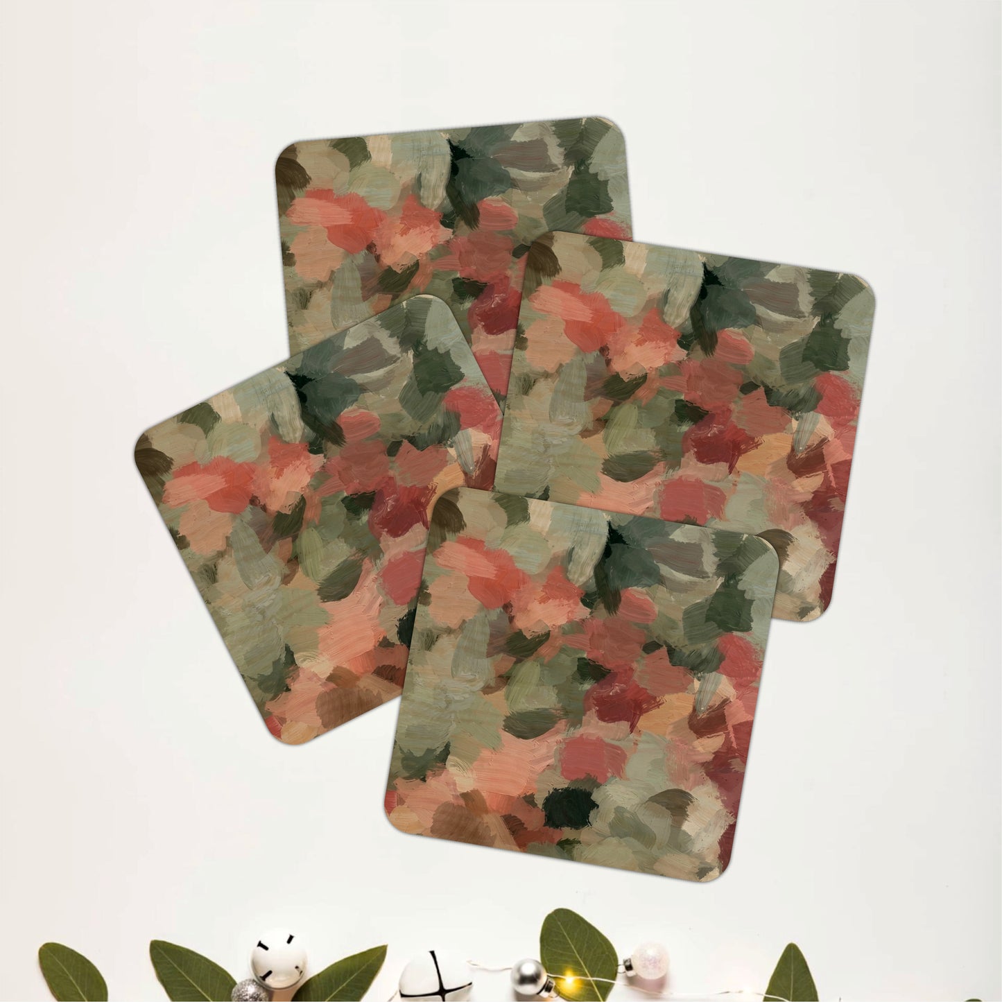 Earth Tone Floral Wooden Coasters Set of 4
