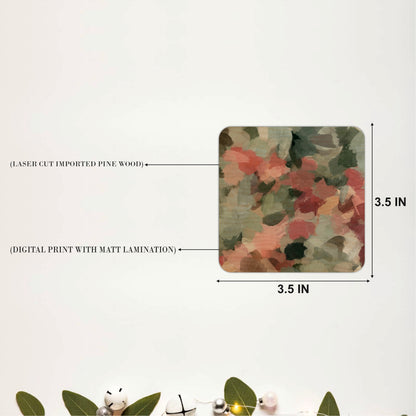 Earth Tone Floral Wooden Coasters Set of 4