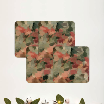 Earth Tone Floral Wooden Coasters Set of 4
