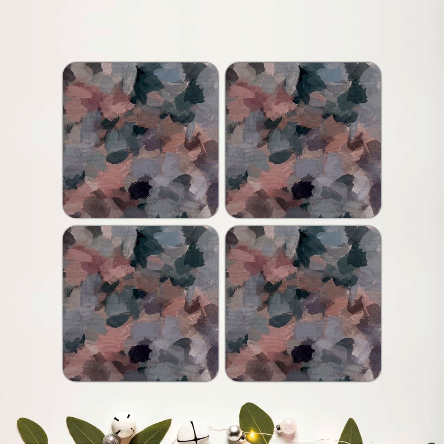 Abstract Floral Wooden Coasters Set of 4