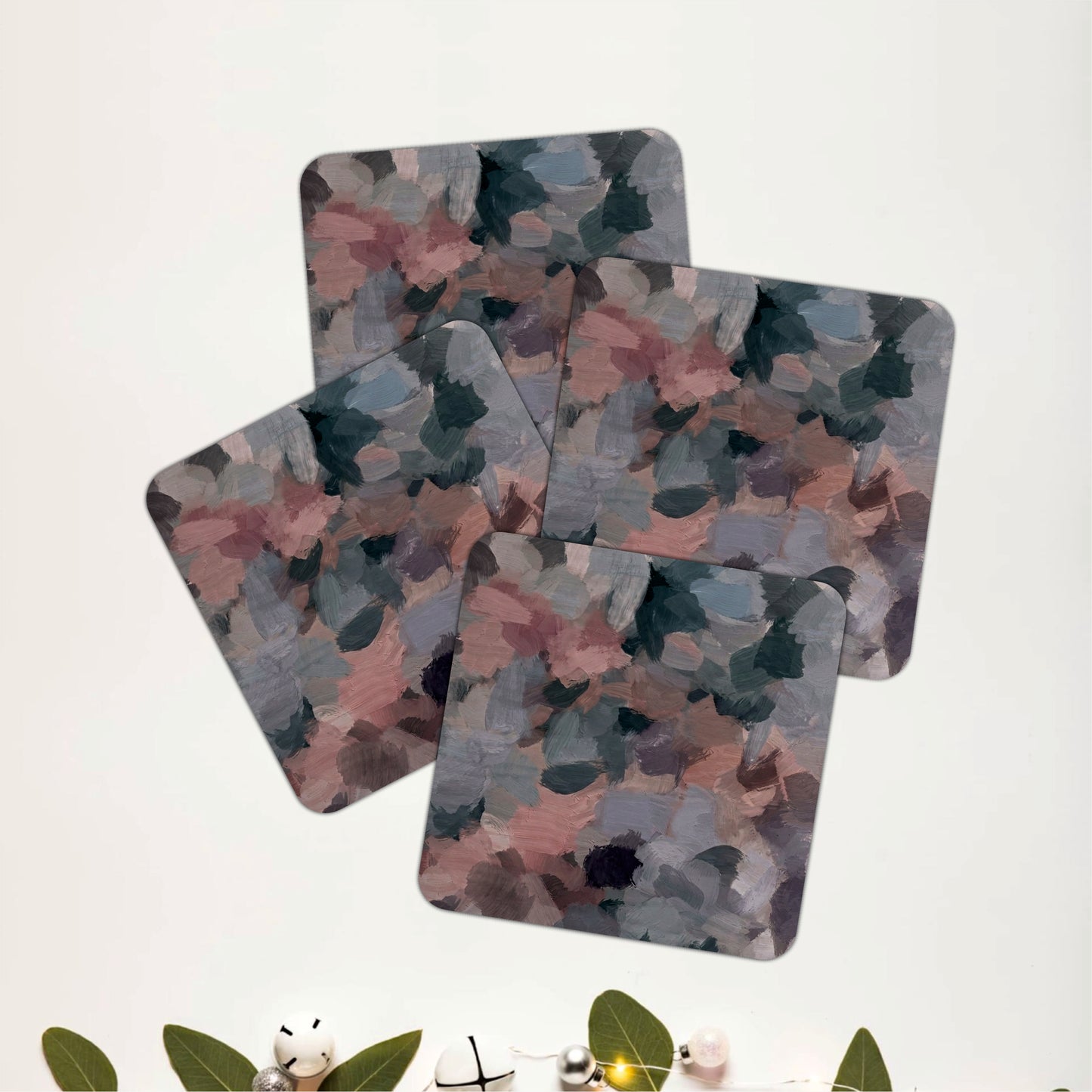 Abstract Floral Wooden Coasters Set of 4