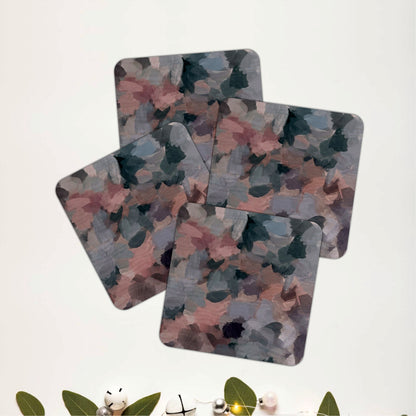 Abstract Floral Wooden Coasters Set of 4