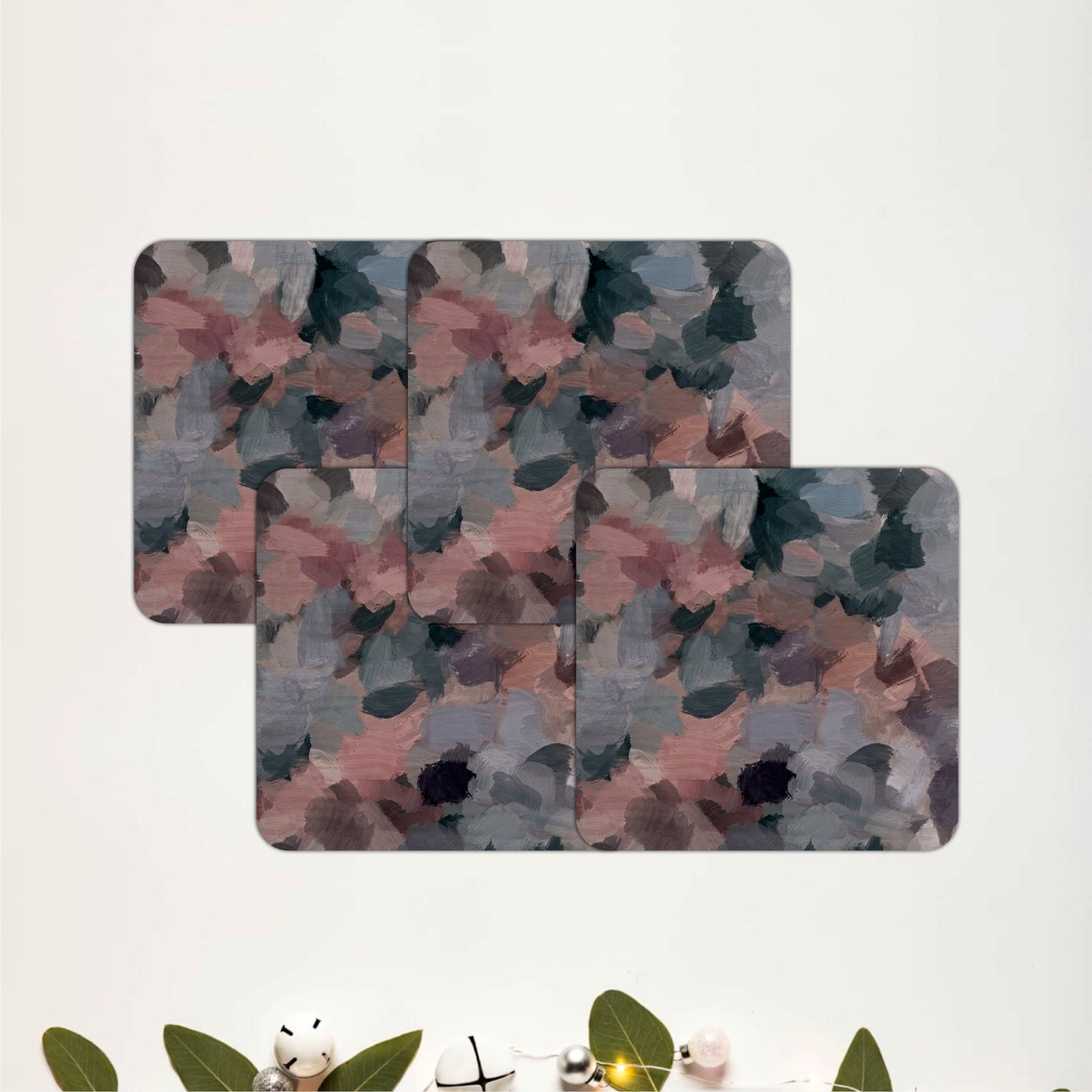 Abstract Floral Wooden Coasters Set of 4