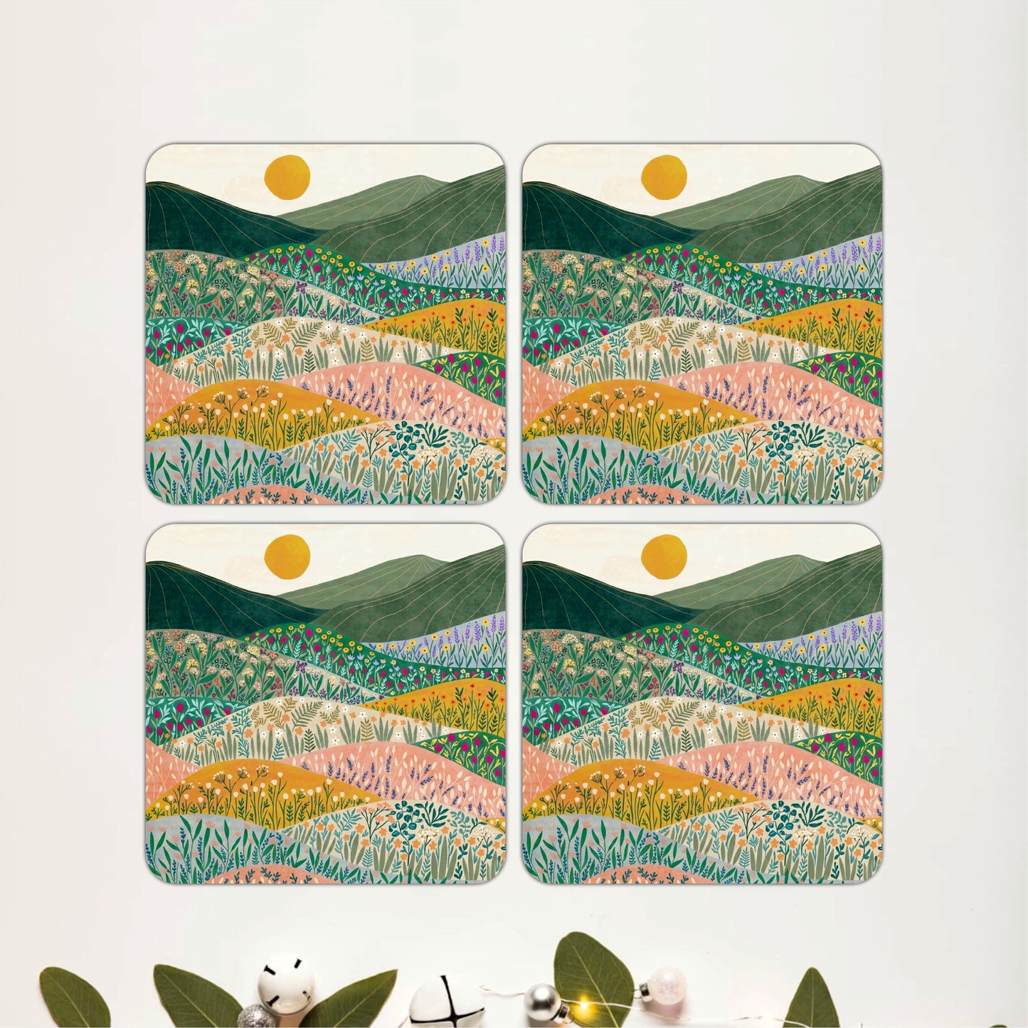 Wildflower Meadow Wooden Coasters Set of 4
