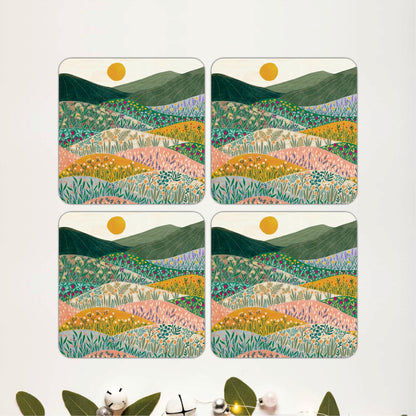 Wildflower Meadow Wooden Coasters Set of 4
