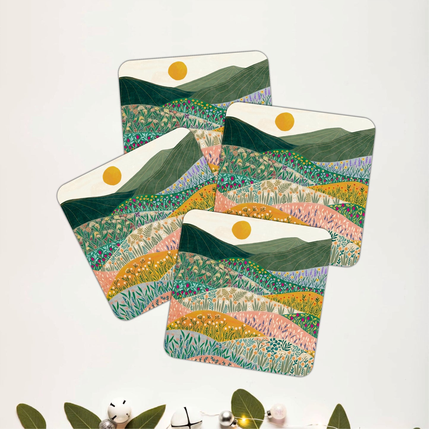 Wildflower Meadow Wooden Coasters Set of 4