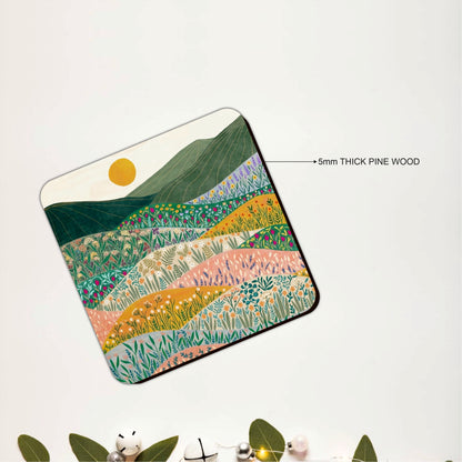 Wildflower Meadow Wooden Coasters Set of 4