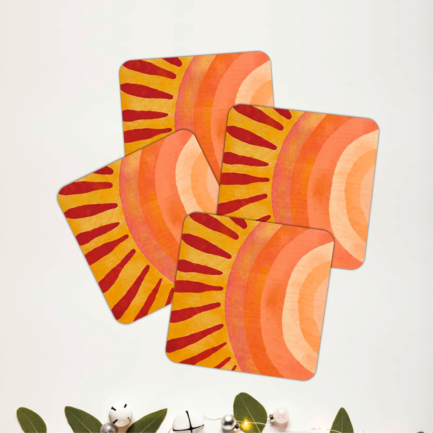 Retro Sunrise Wooden Coasters Set of 4
