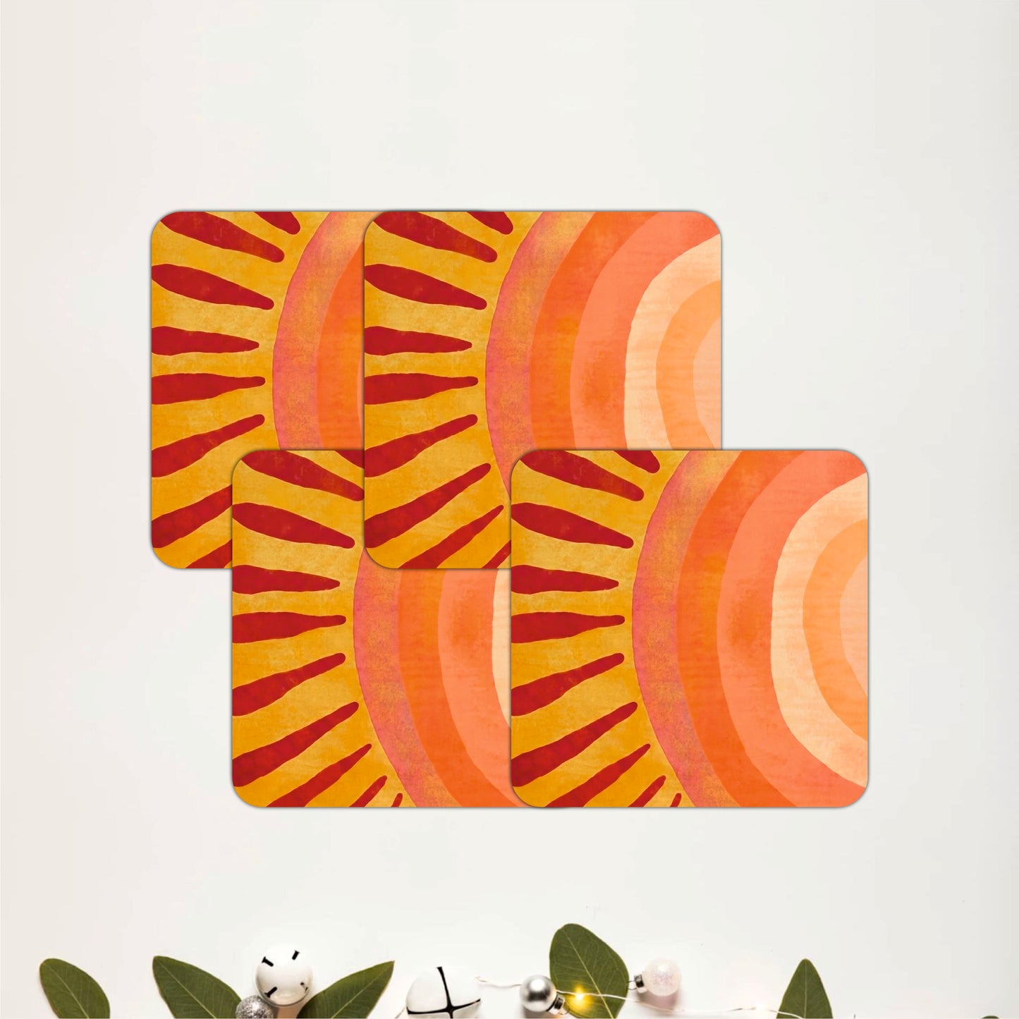 Retro Sunrise Wooden Coasters Set of 4