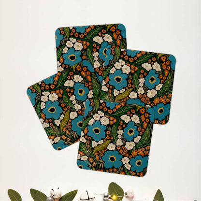 Vintage Blue Floral Wooden Coasters Set of 4