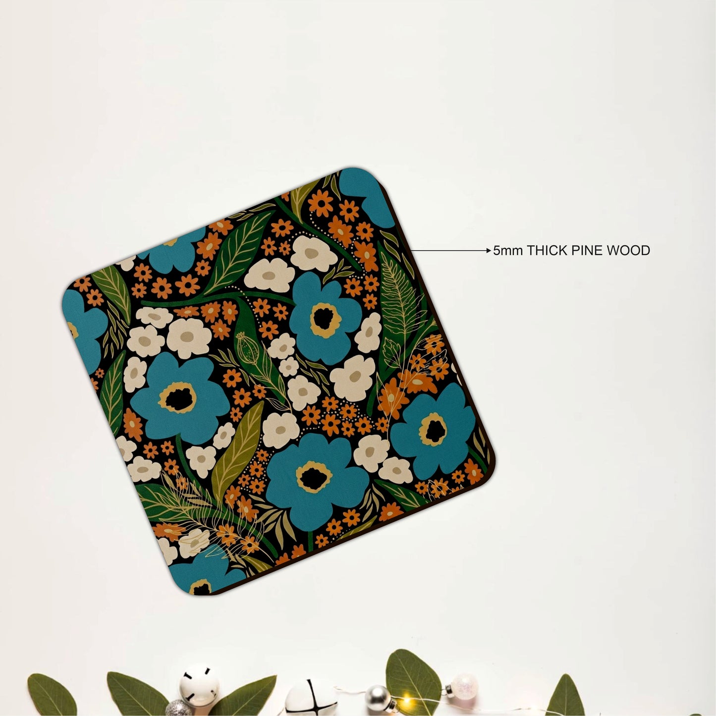 Vintage Blue Floral Wooden Coasters Set of 4