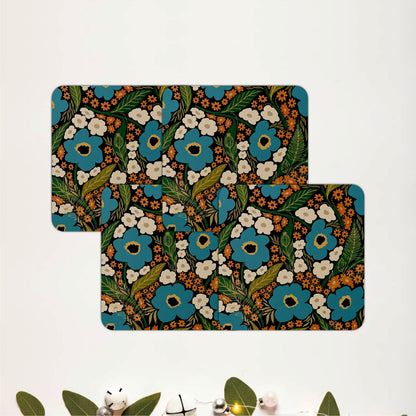 Vintage Blue Floral Wooden Coasters Set of 4