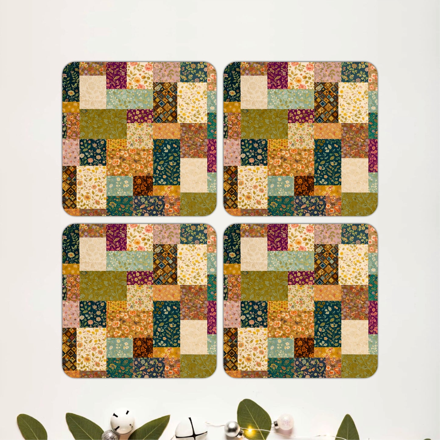 Vintage Patchwork Wooden Coasters Set of 4