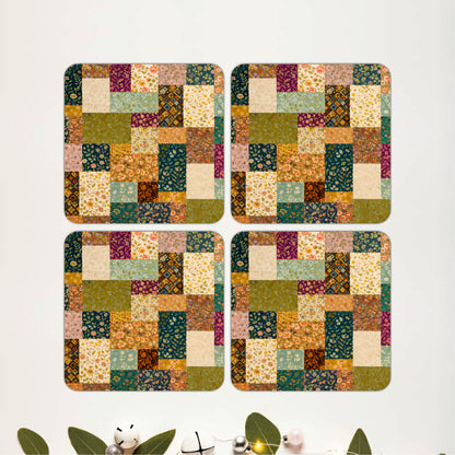Vintage Patchwork Wooden Coasters Set of 4