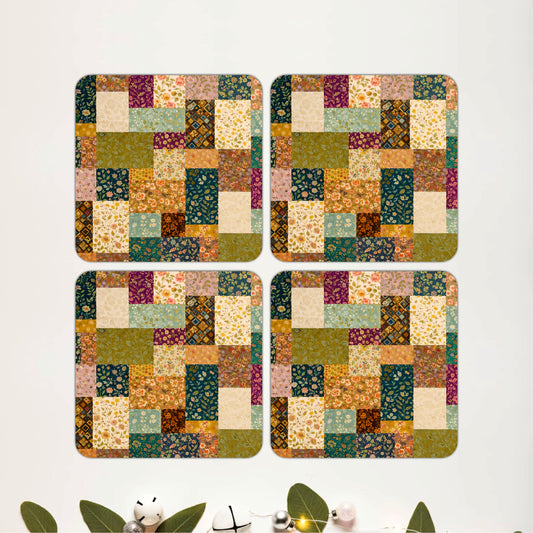 Vintage Patchwork Wooden Coasters Set of 4