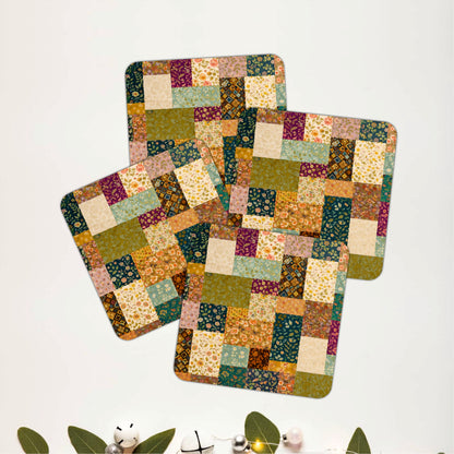 Vintage Patchwork Wooden Coasters Set of 4