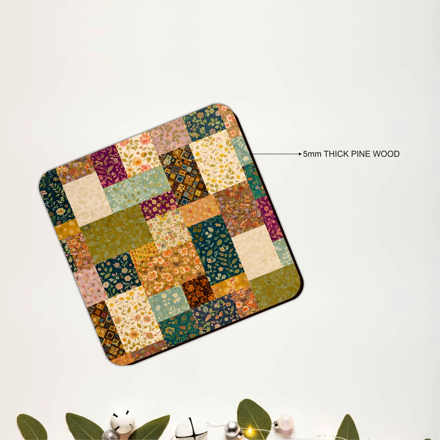 Vintage Patchwork Wooden Coasters Set of 4