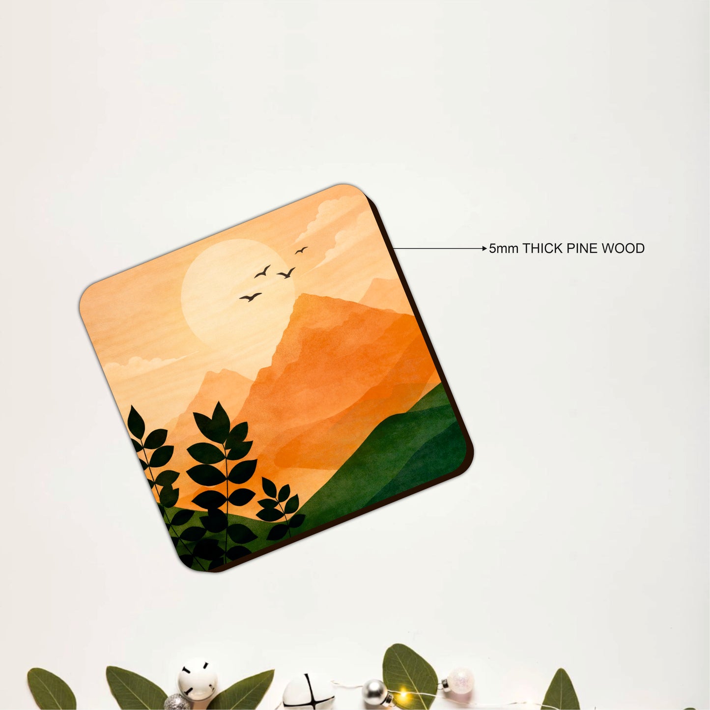 Golden Mountain View Wooden Coasters Set of 4