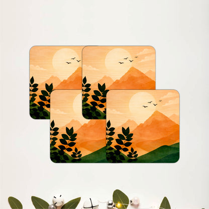 Golden Mountain View Wooden Coasters Set of 4