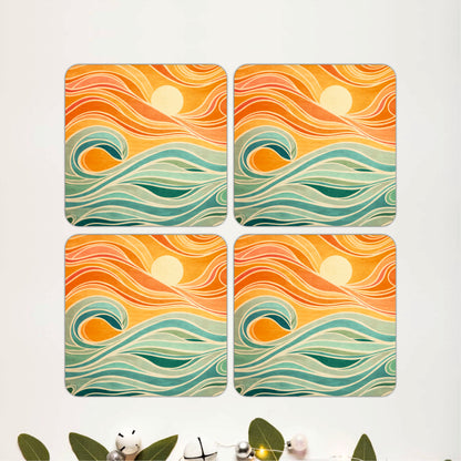 Sunset Ocean Wave Wooden Coasters Set of 4