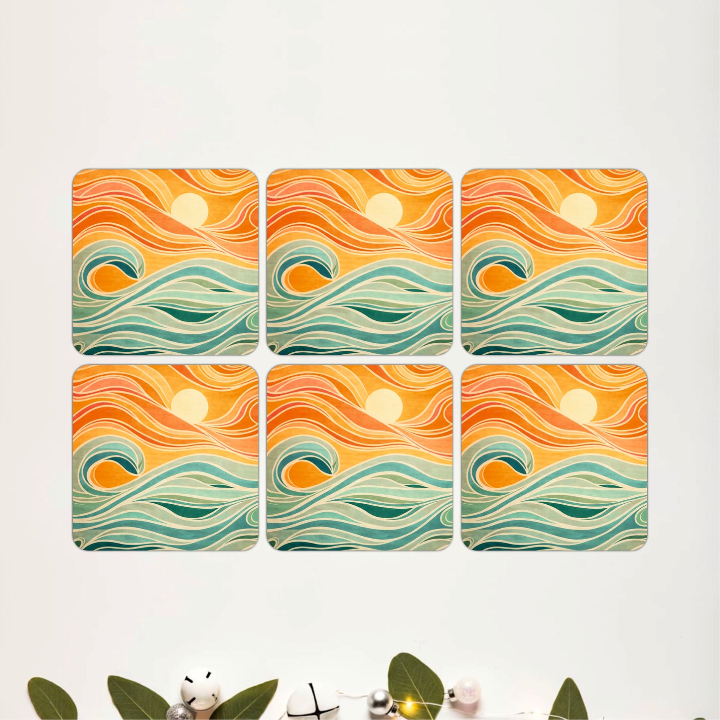 Coastal Wave Landscape Wooden Coasters Set of 6