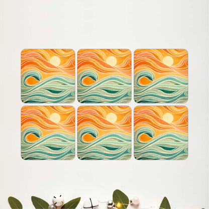 Coastal Wave Landscape Wooden Coasters Set of 6