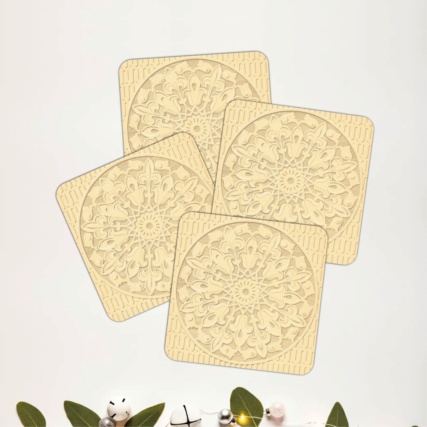 Ornate Mandala Wooden Coasters Set of 4