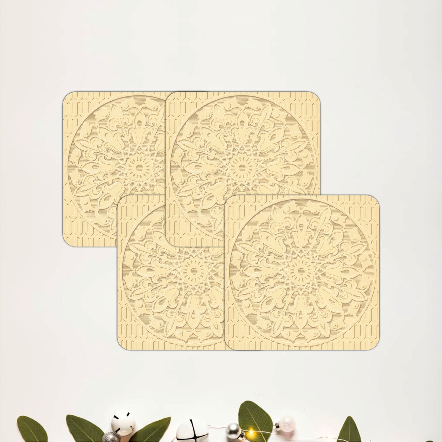 Ornate Mandala Wooden Coasters Set of 4