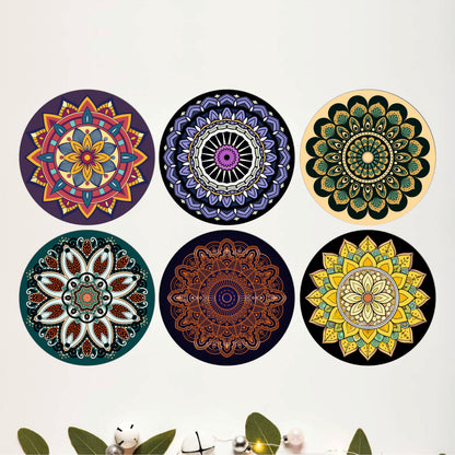 Colorful Mandala Round Wooden Coasters Set of 6