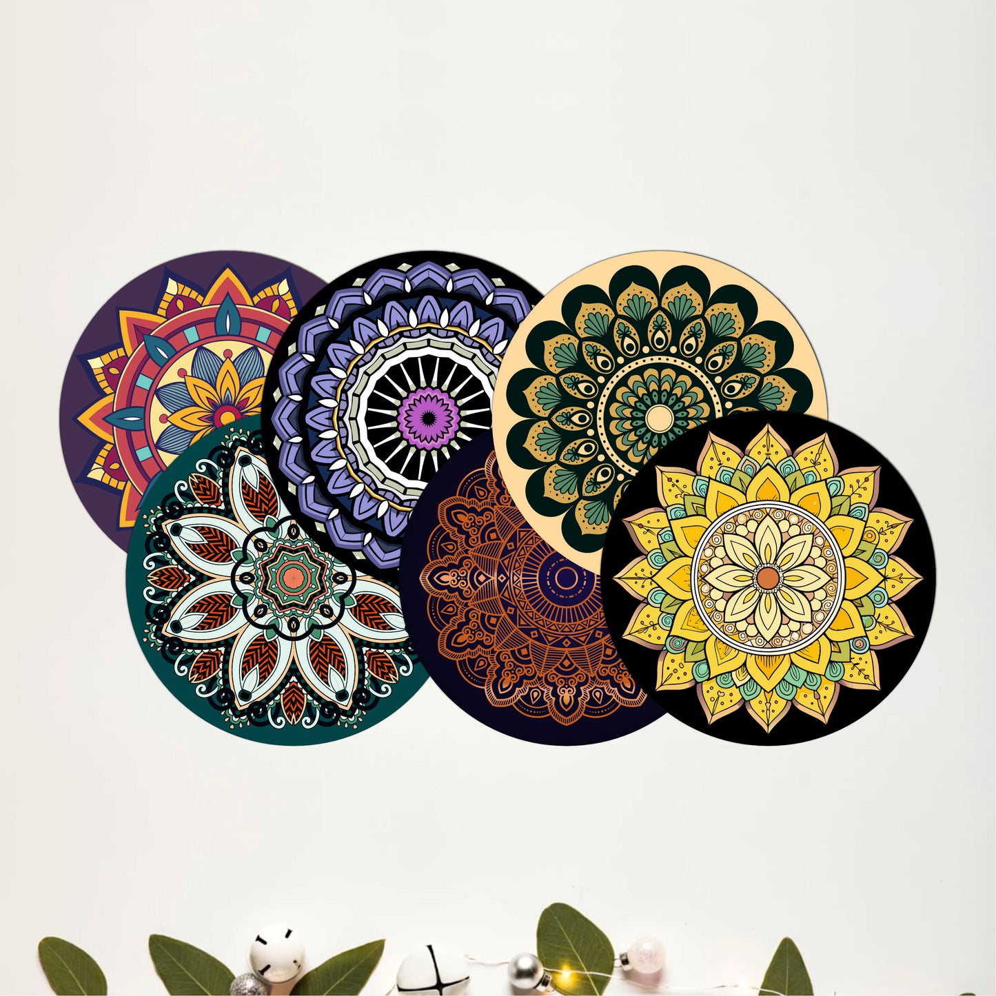 Colorful Mandala Round Wooden Coasters Set of 6