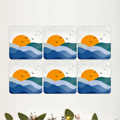 Minimal Ocean Sunset Wooden Coasters Set of 6