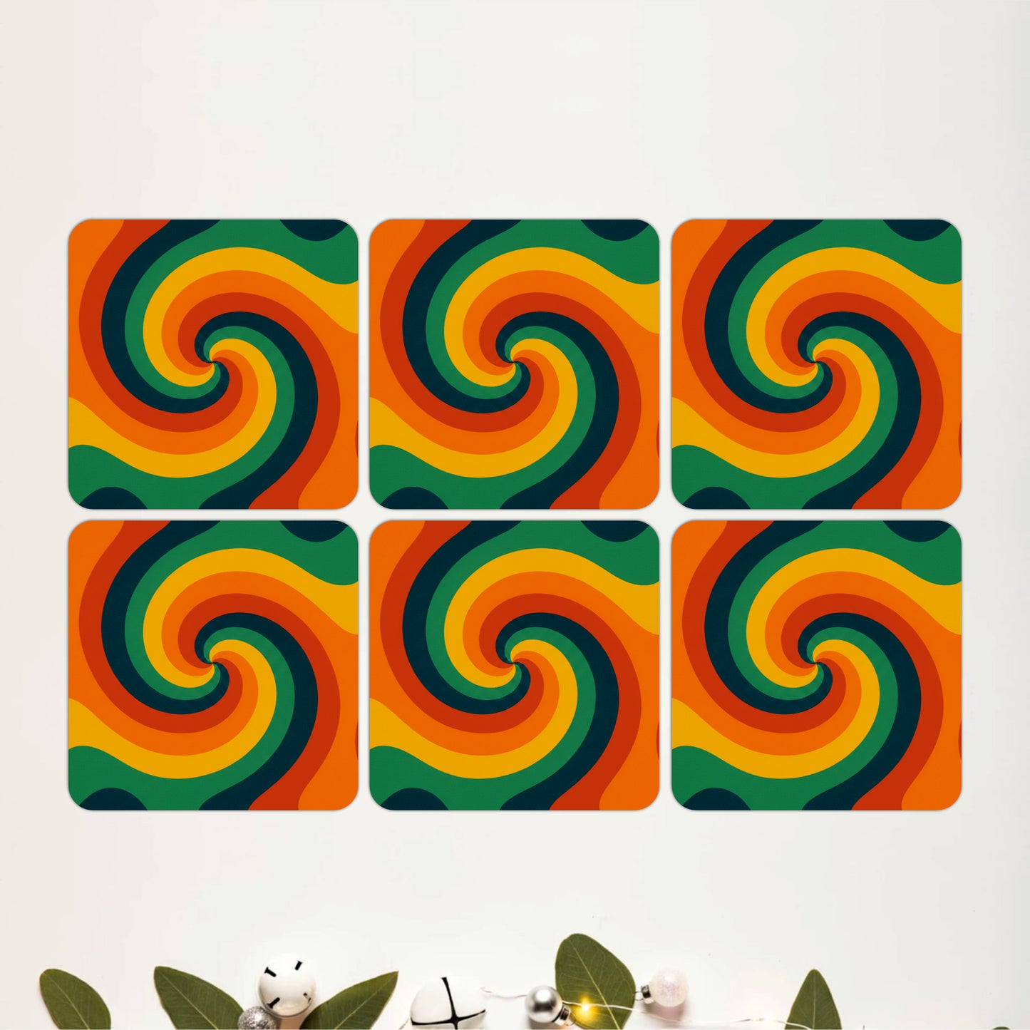 Retro Psychedelic Swirl Wooden Coasters Set of 6