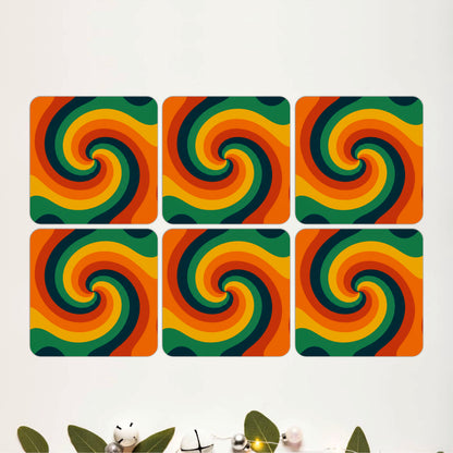 Retro Psychedelic Swirl Wooden Coasters Set of 6