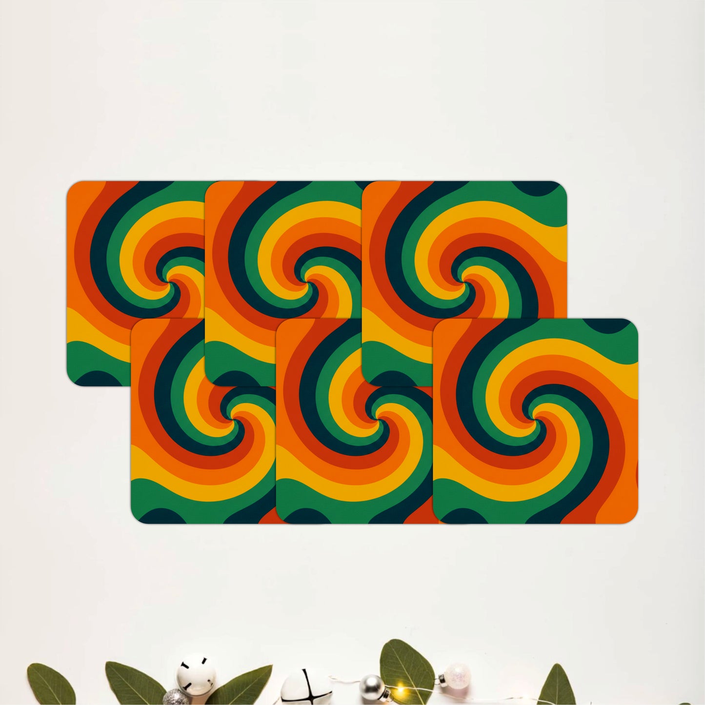 Retro Psychedelic Swirl Wooden Coasters Set of 6