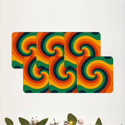 Retro Psychedelic Swirl Wooden Coasters Set of 6