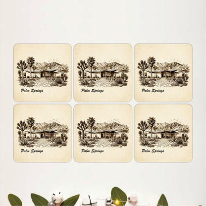 Vintage Palm Springs Landscape Wooden Coasters Set of 6